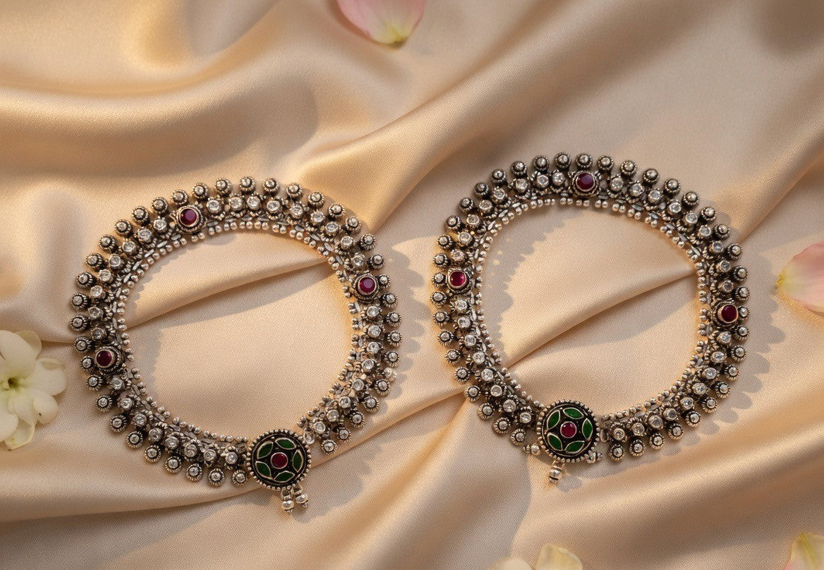 Handcrafted Oxidised Silver Anklets