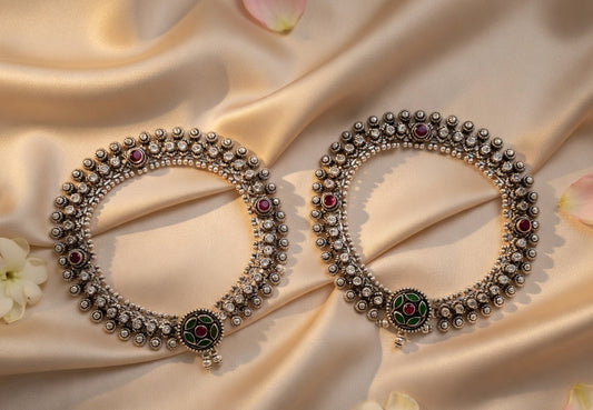 Handcrafted Oxidised Silver Anklets