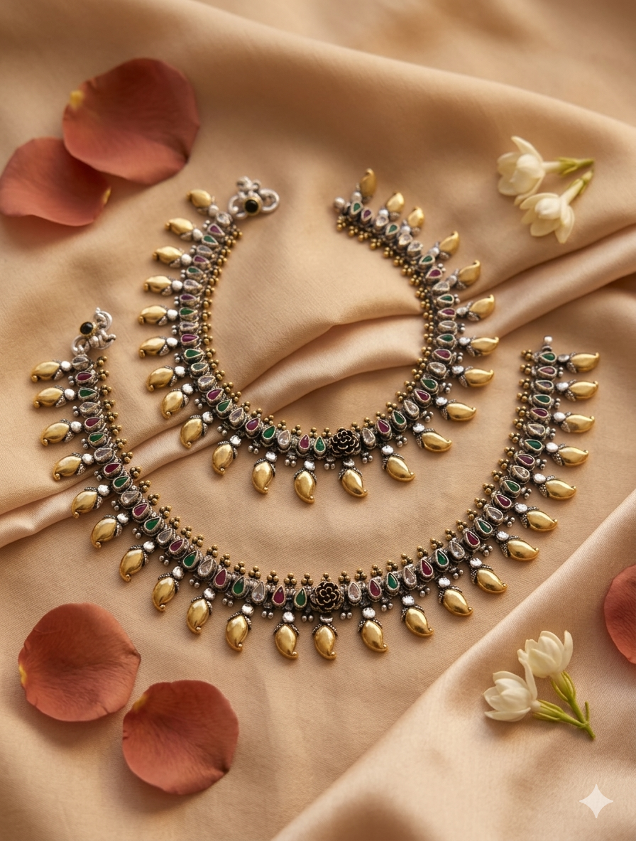 Multicolor Kundan Gold Drop Anklets