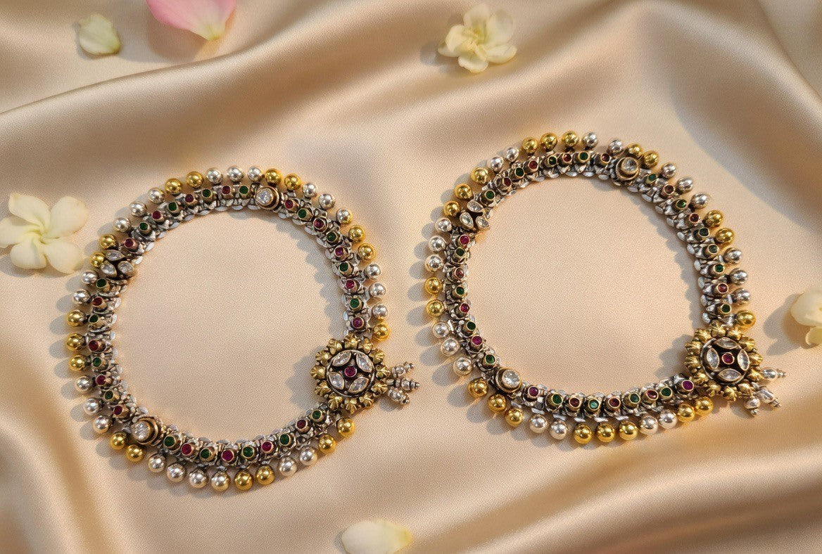 Handcrafted Oxidised Silver Anklets