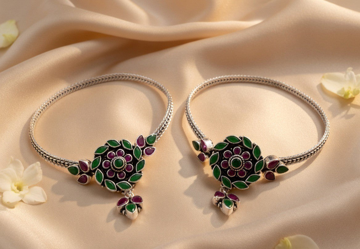 Handcrafted Oxidised Silver Anklets