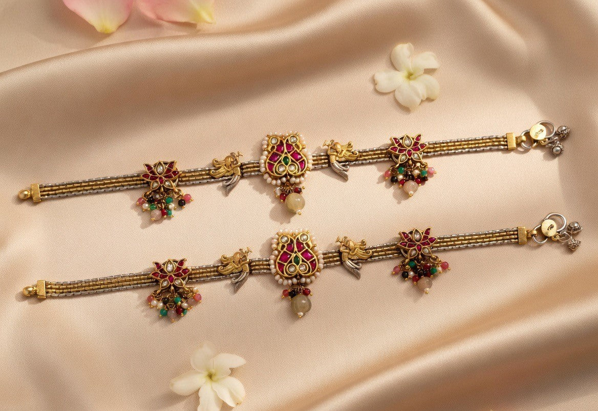 Handcrafted Oxidised Silver Anklets