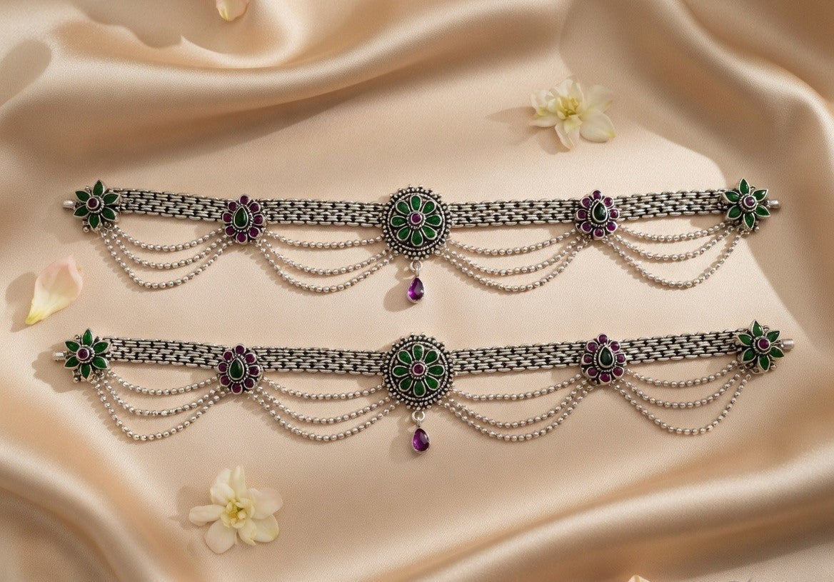 Green Ruby Kundan Pearl Anklets