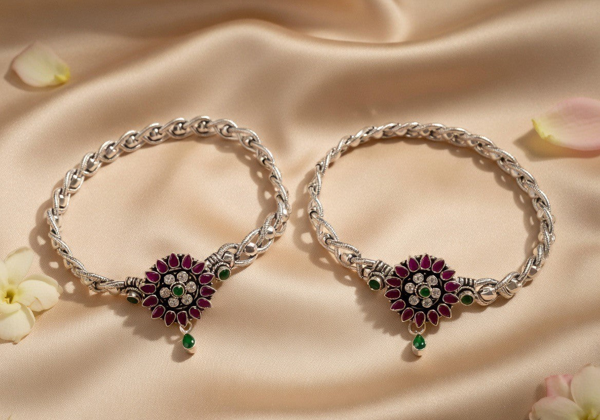 Handcrafted Oxidised Silver Anklets