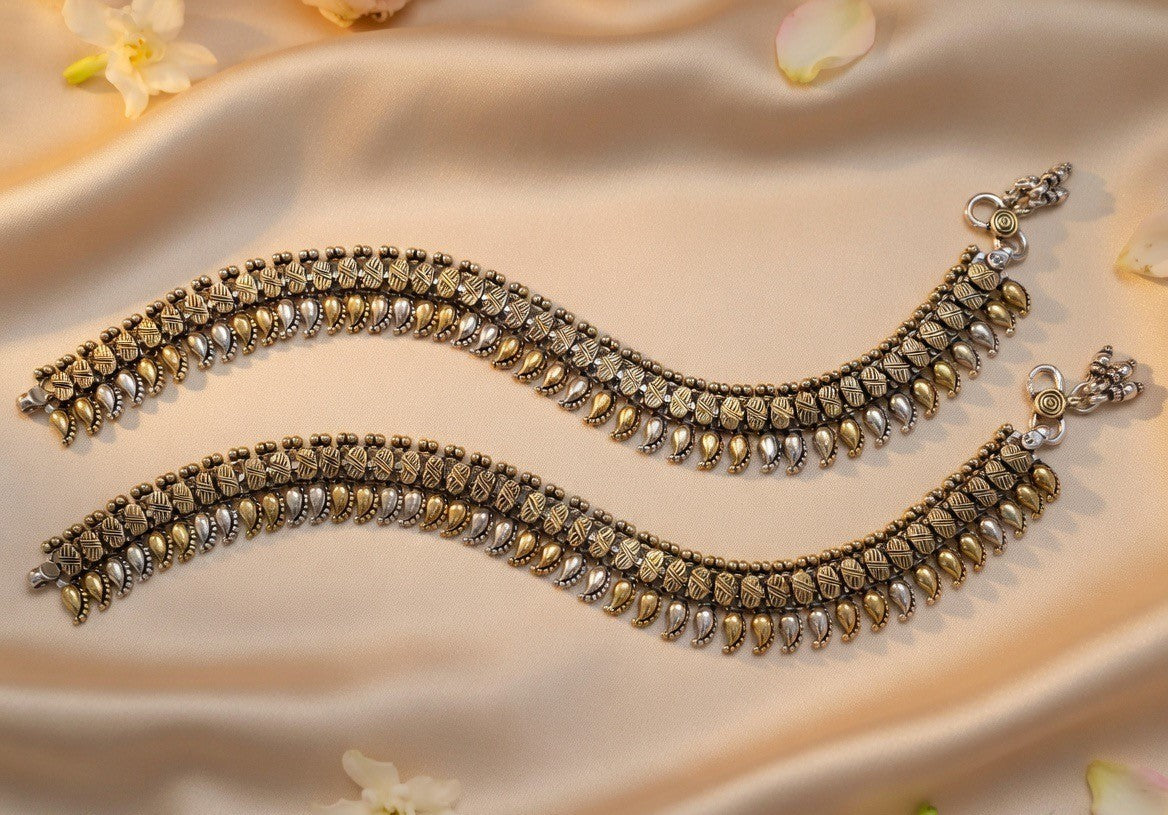 Handcrafted Oxidised Silver Anklets