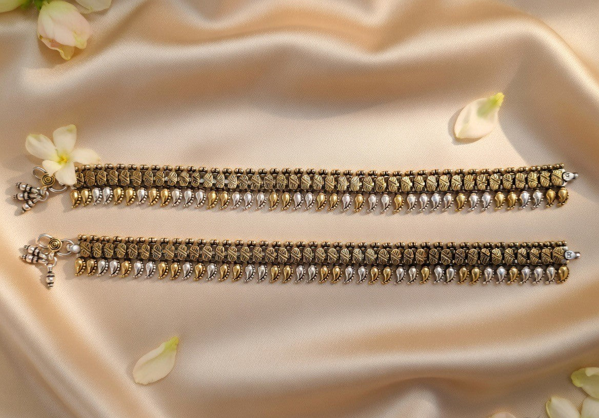 Antique Silver Beaded Anklets