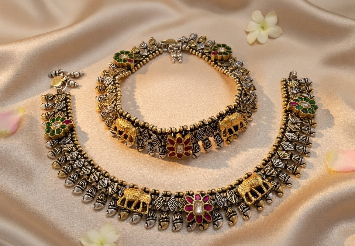 Handcrafted Oxidised Silver Anklets
