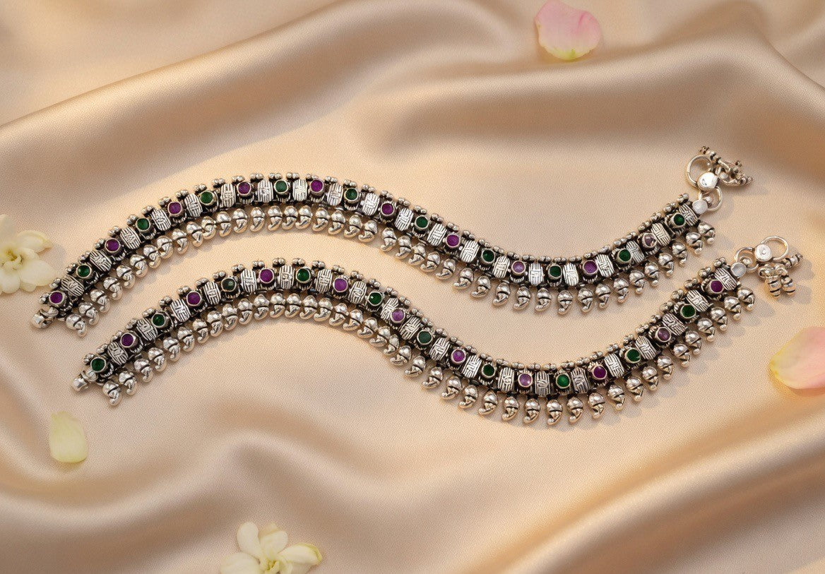 Handcrafted Oxidised Silver Anklets