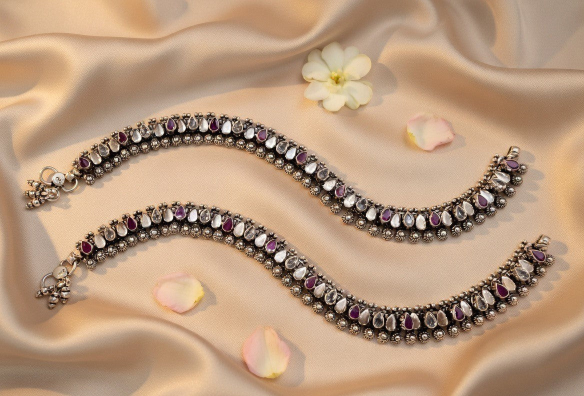 Handcrafted Oxidised Silver Anklets