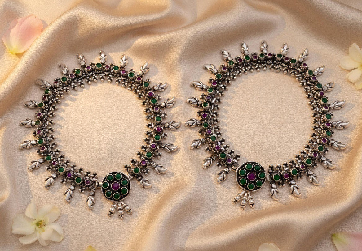Handcrafted Oxidised Silver Anklets