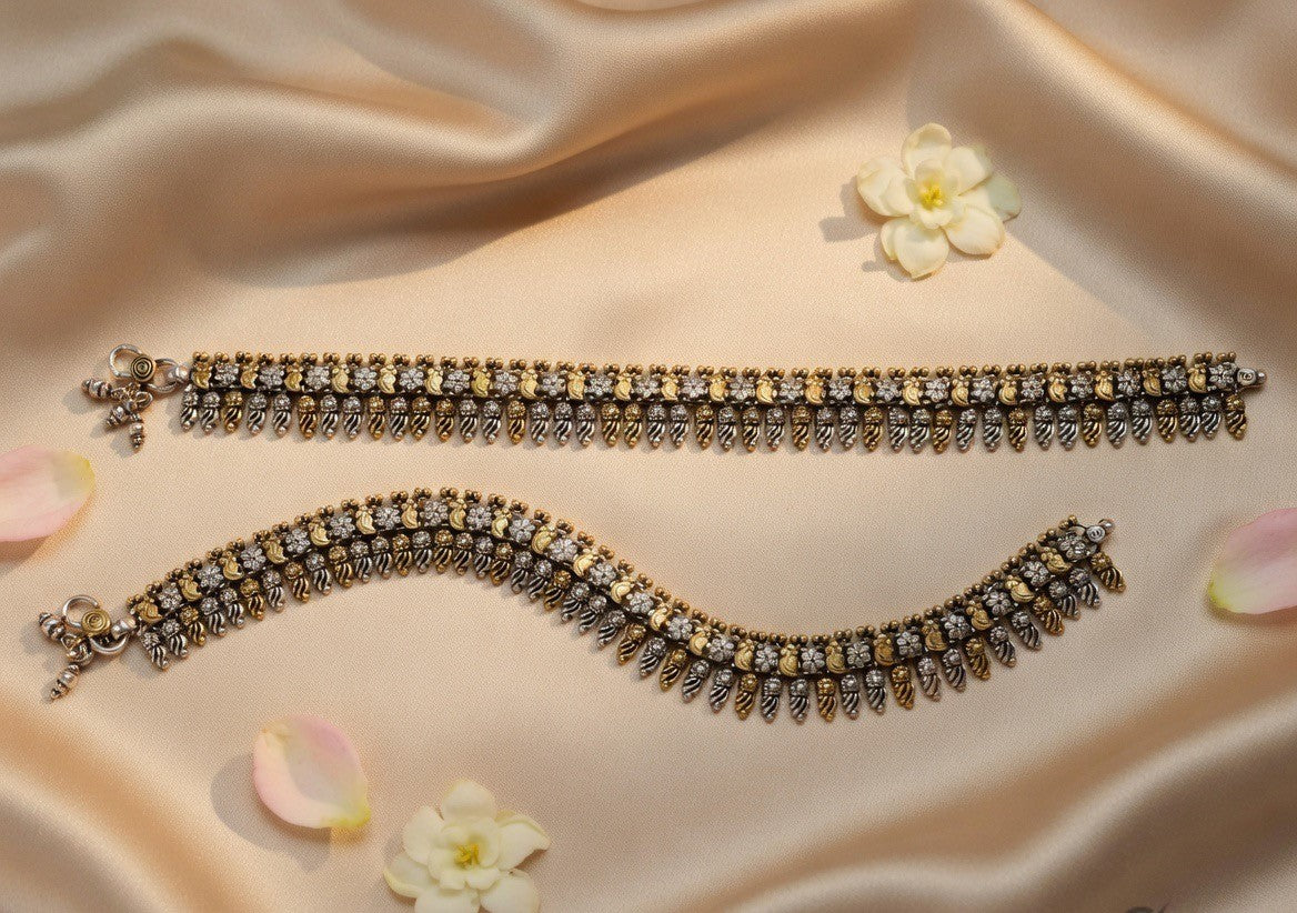 Handcrafted Oxidised Silver Anklets