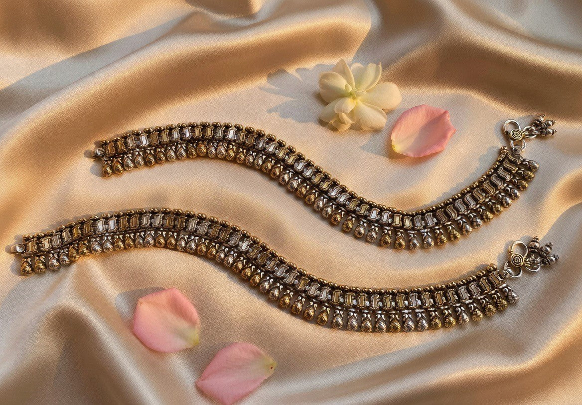 Handcrafted Oxidised Silver Anklets