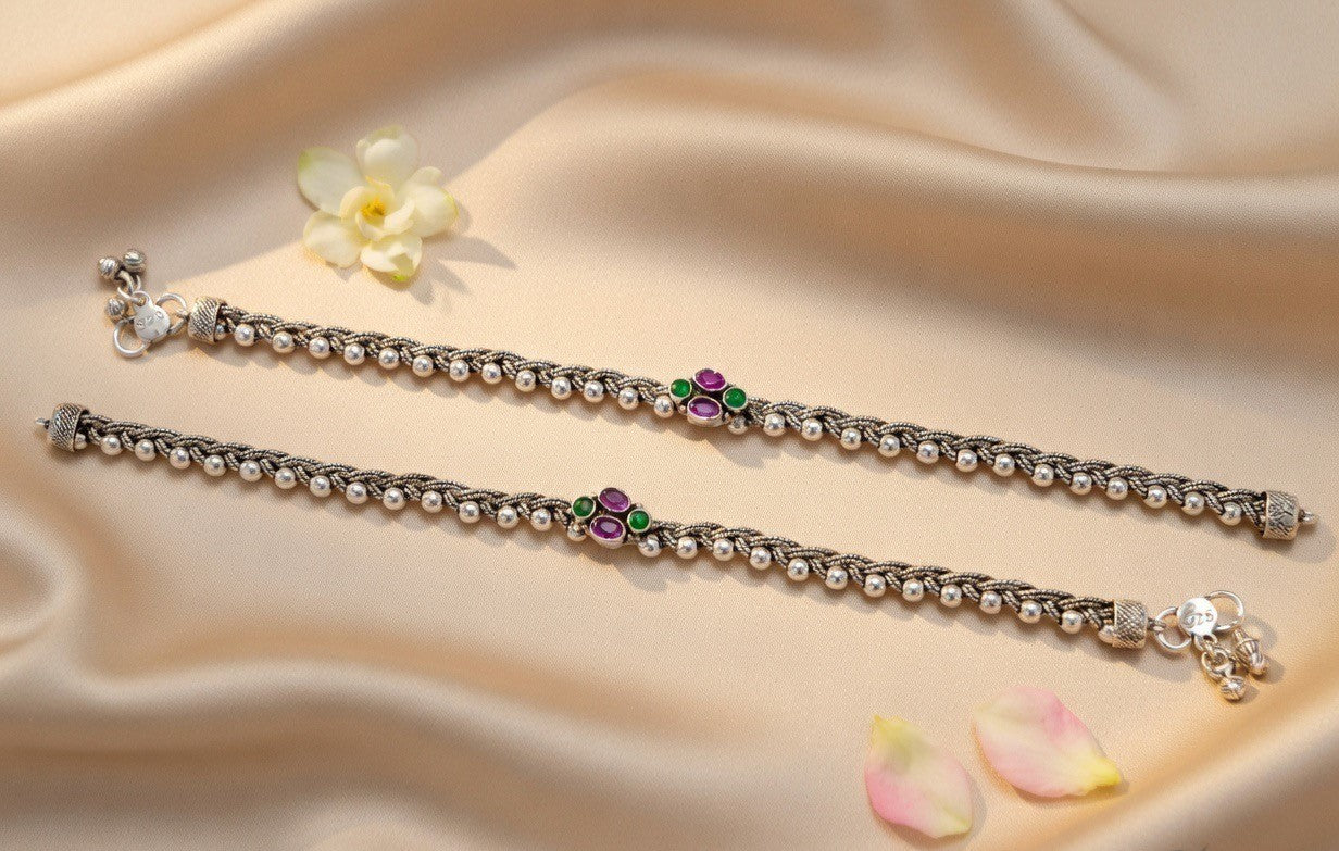 Handcrafted Oxidised Silver Anklets