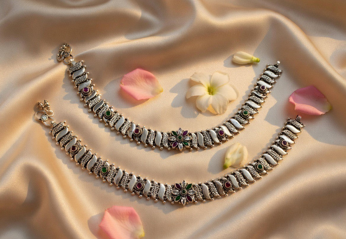 Handcrafted Oxidised Silver Anklets