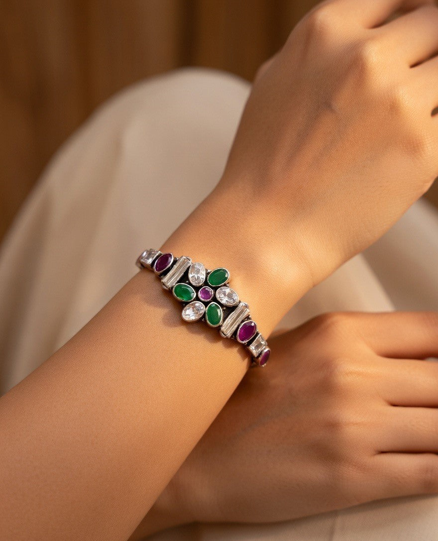 Navratna Kundan Floral Bracelet