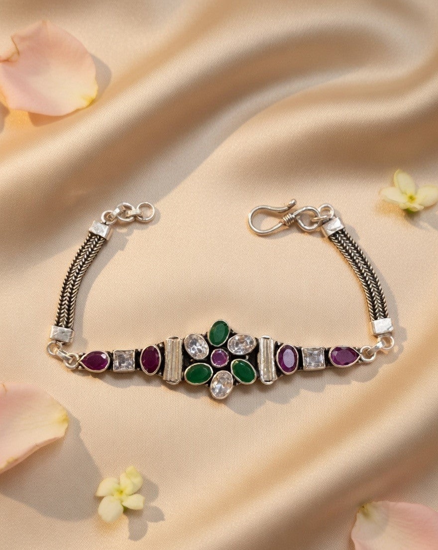 Navratna Kundan Floral Bracelet