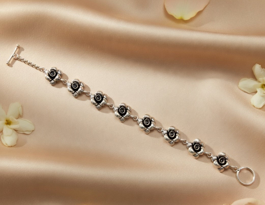 Floral Motif Silver Bracelet