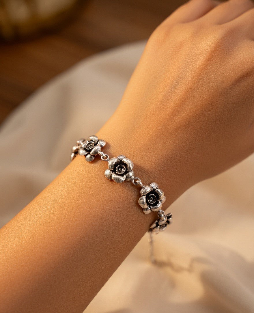 Floral Motif Silver Bracelet