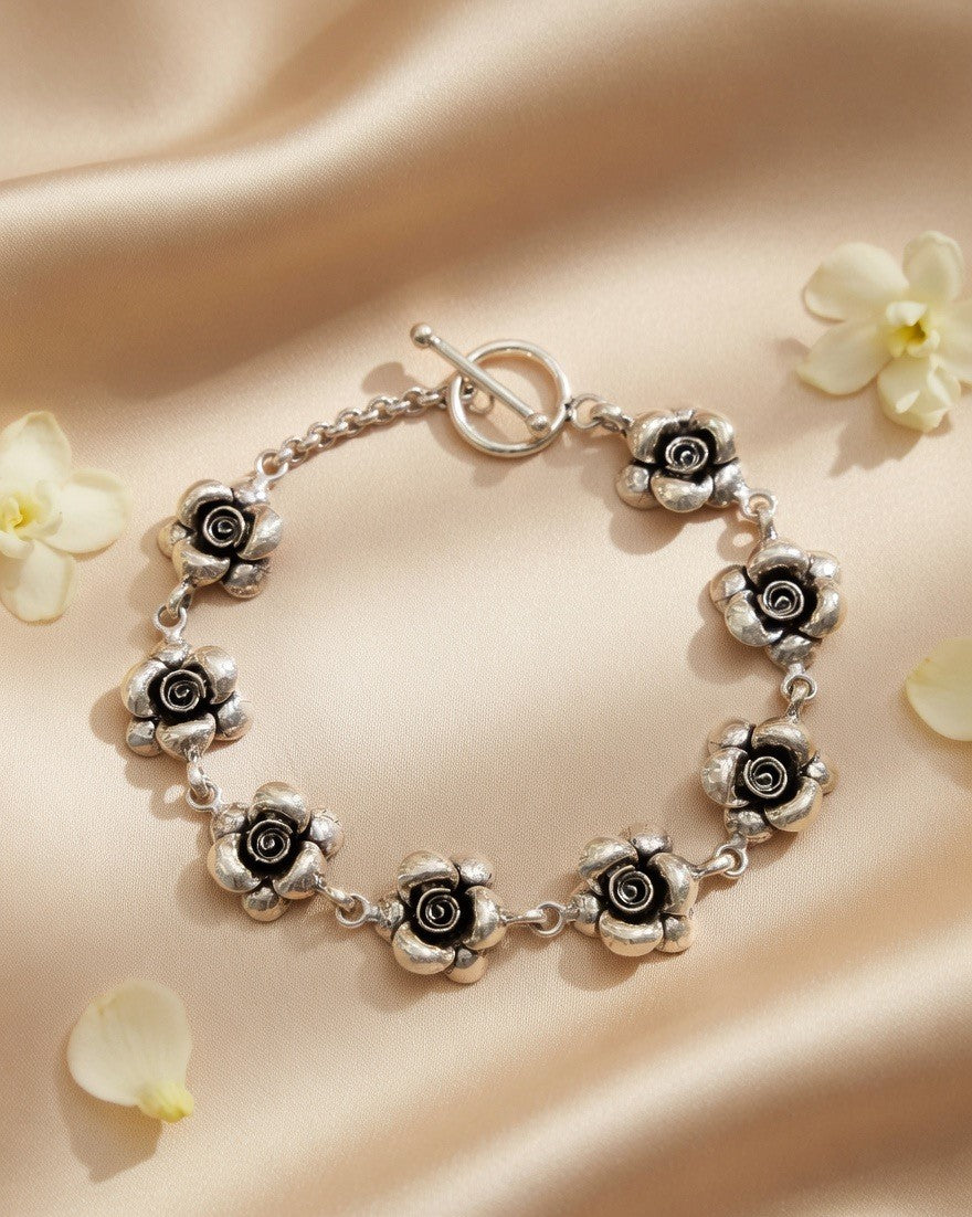 Floral Motif Silver Bracelet