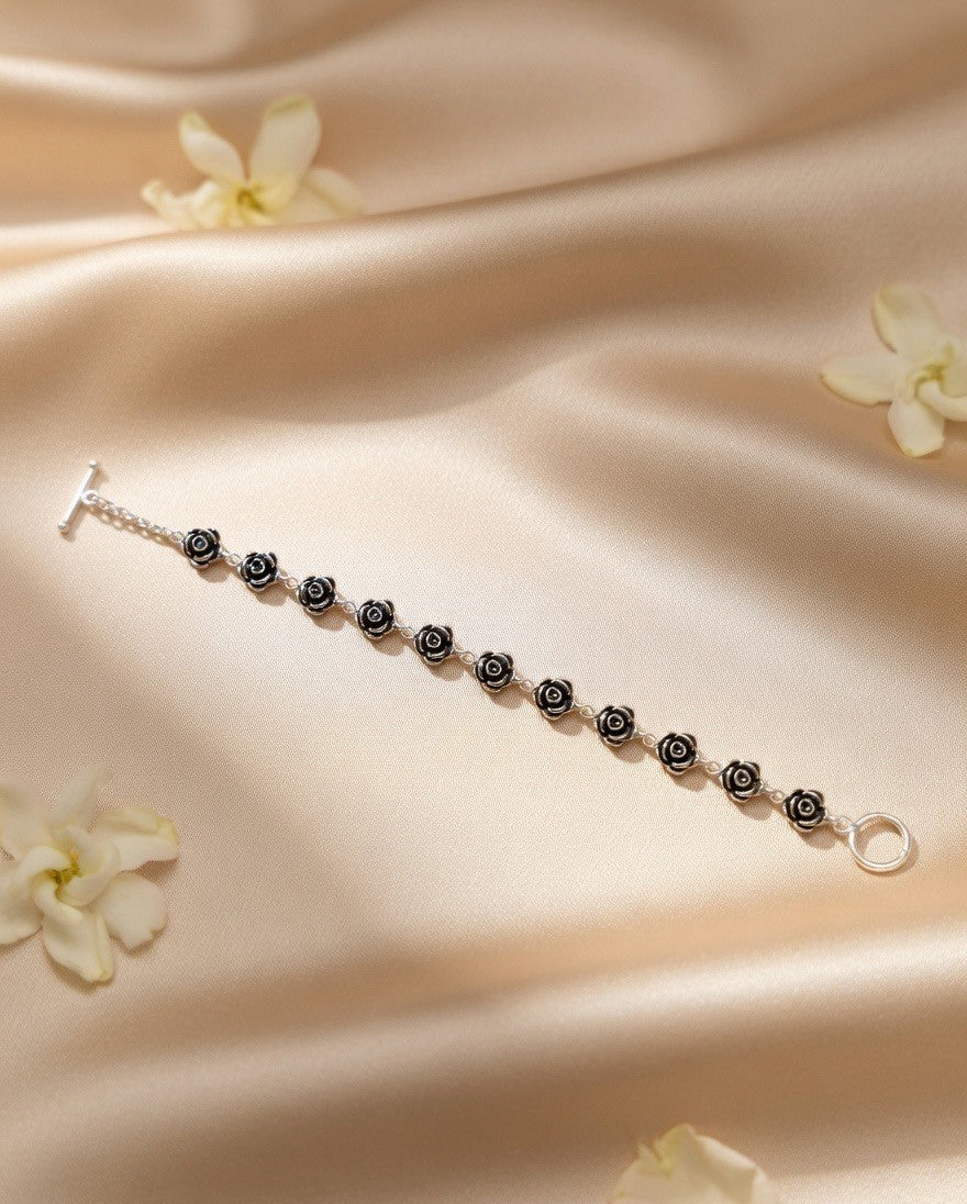 Oxidised Rose Link Bracelet
