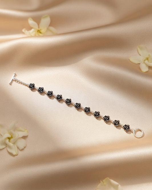 Oxidised Rose Link Bracelet