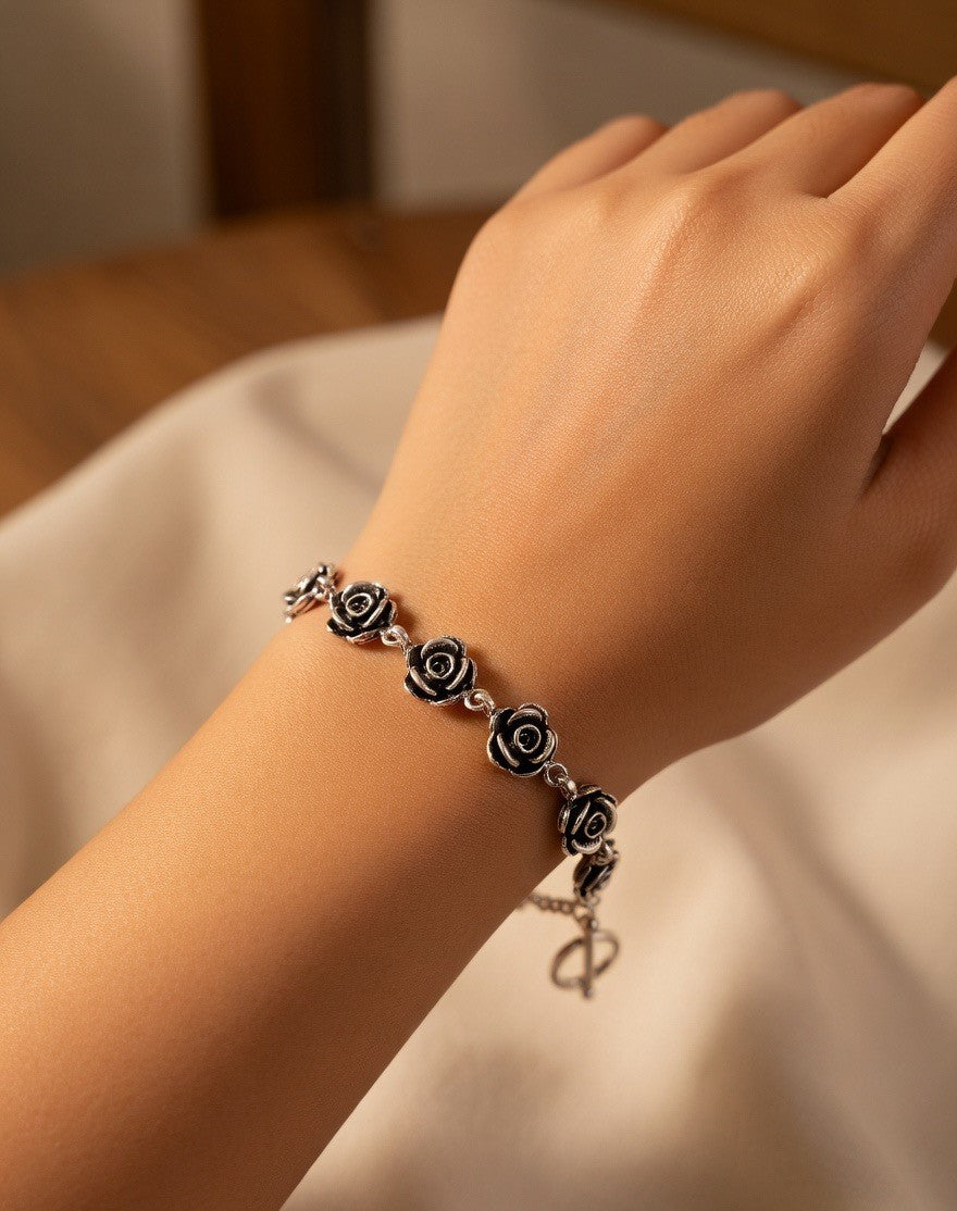 Oxidised Rose Link Bracelet