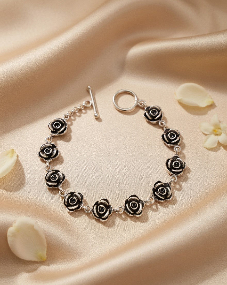 Oxidised Rose Link Bracelet