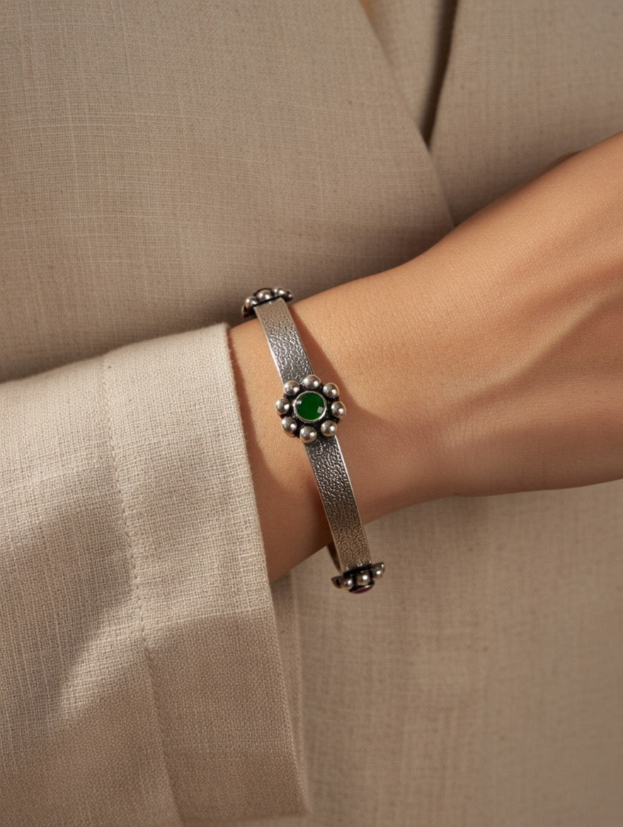 Floral Centre Ruby & Emerald Bangle Pair