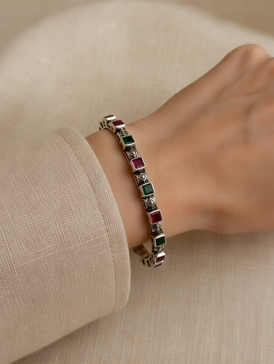 Ruby & Emerald Square Bangle Pair