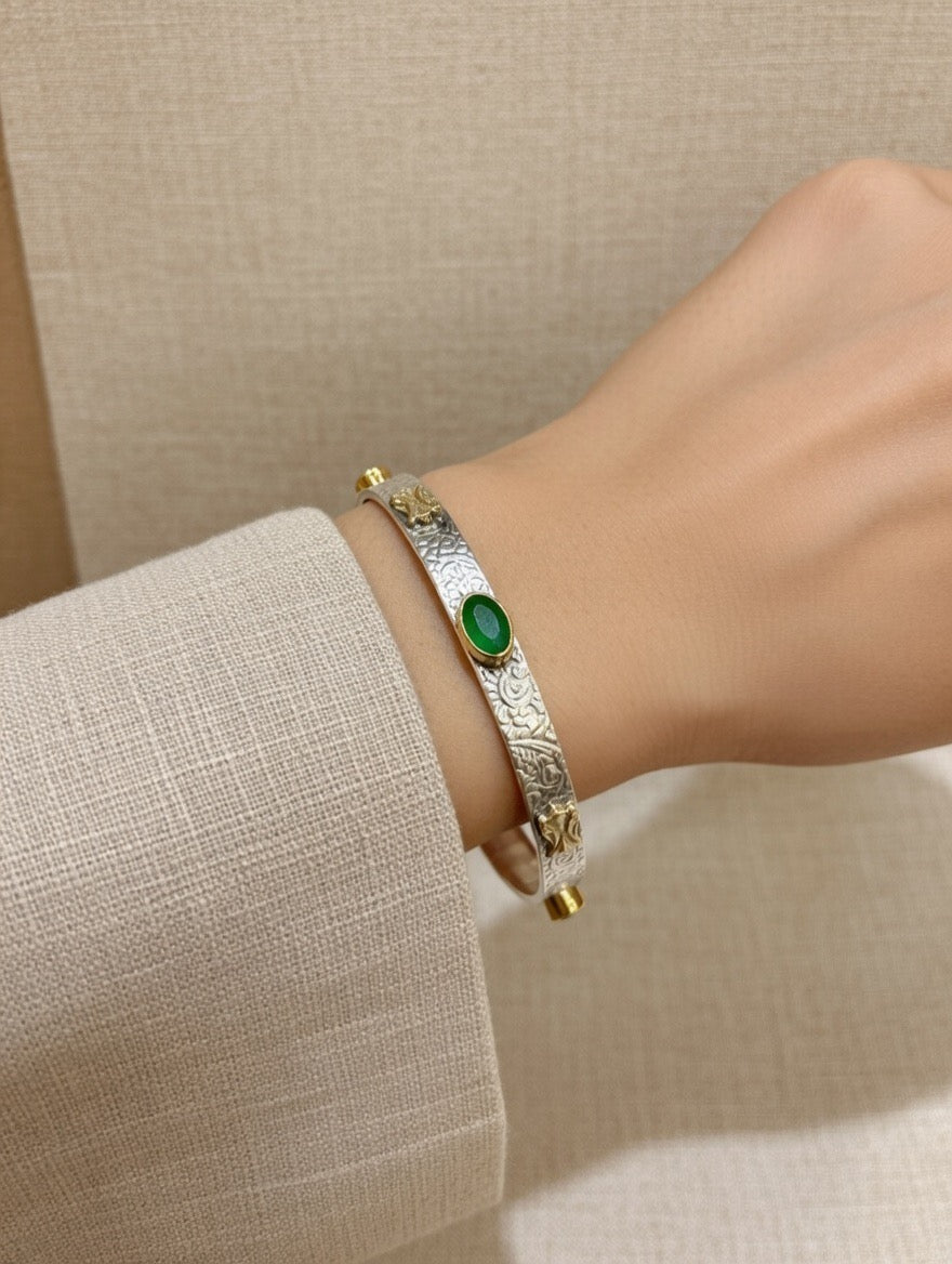 Dual-Tone Heritage Stone Bangle Pair