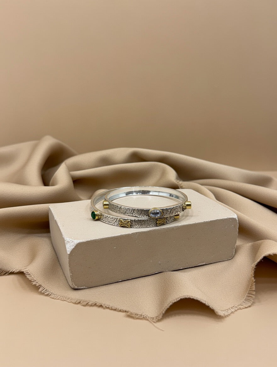 Dual-Tone Heritage Stone Bangle Pair