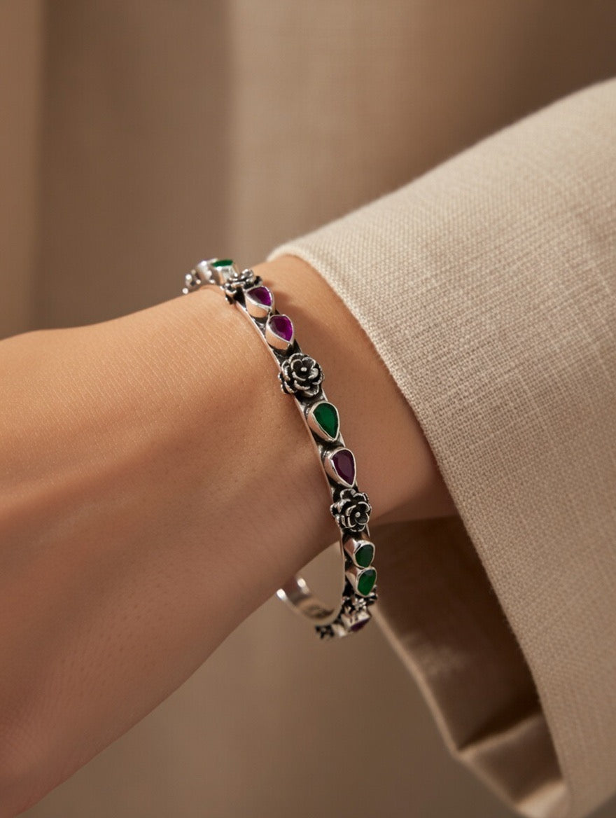 Paisley Ruby & Emerald Floral Bangle Pair