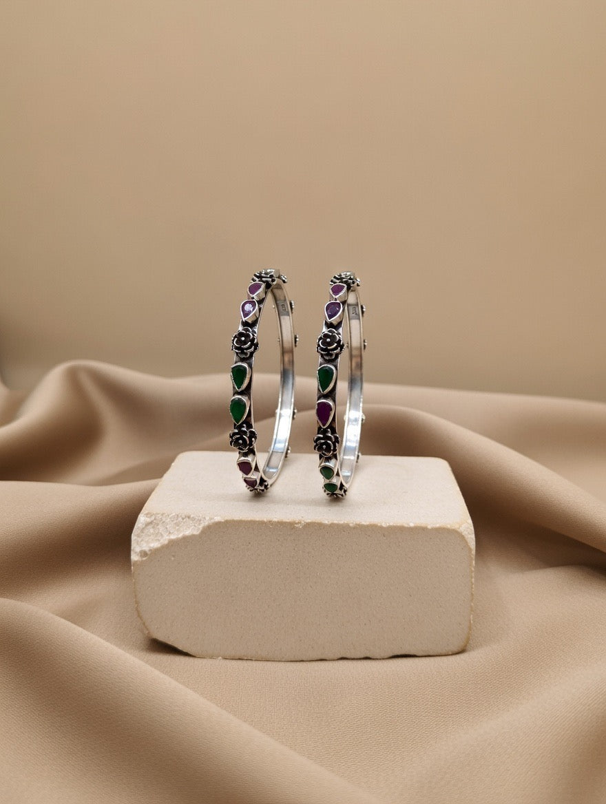 Paisley Ruby & Emerald Floral Bangle Pair