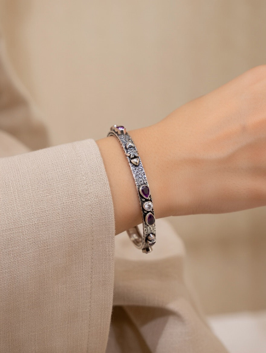 Paisley Floral Textured Bangle Pair