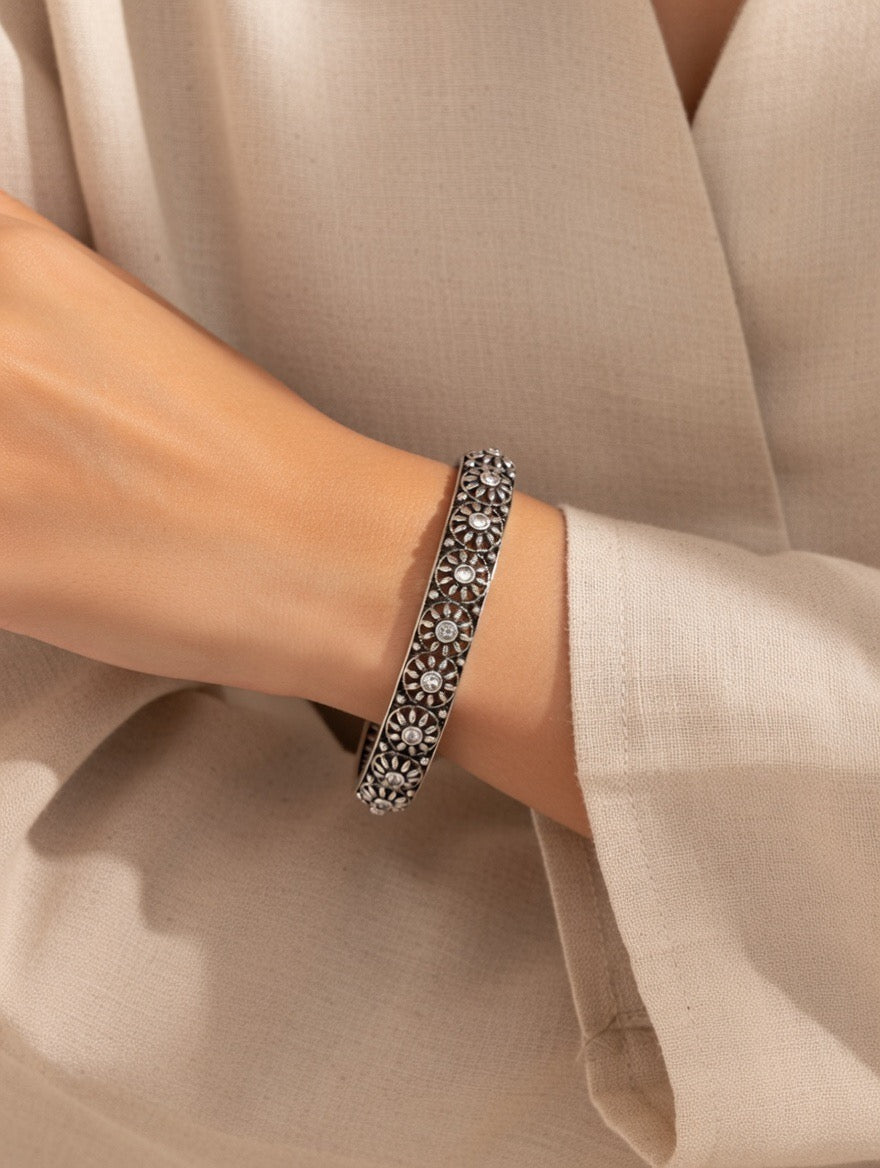Floral Zircon Heritage Bangle Pair
