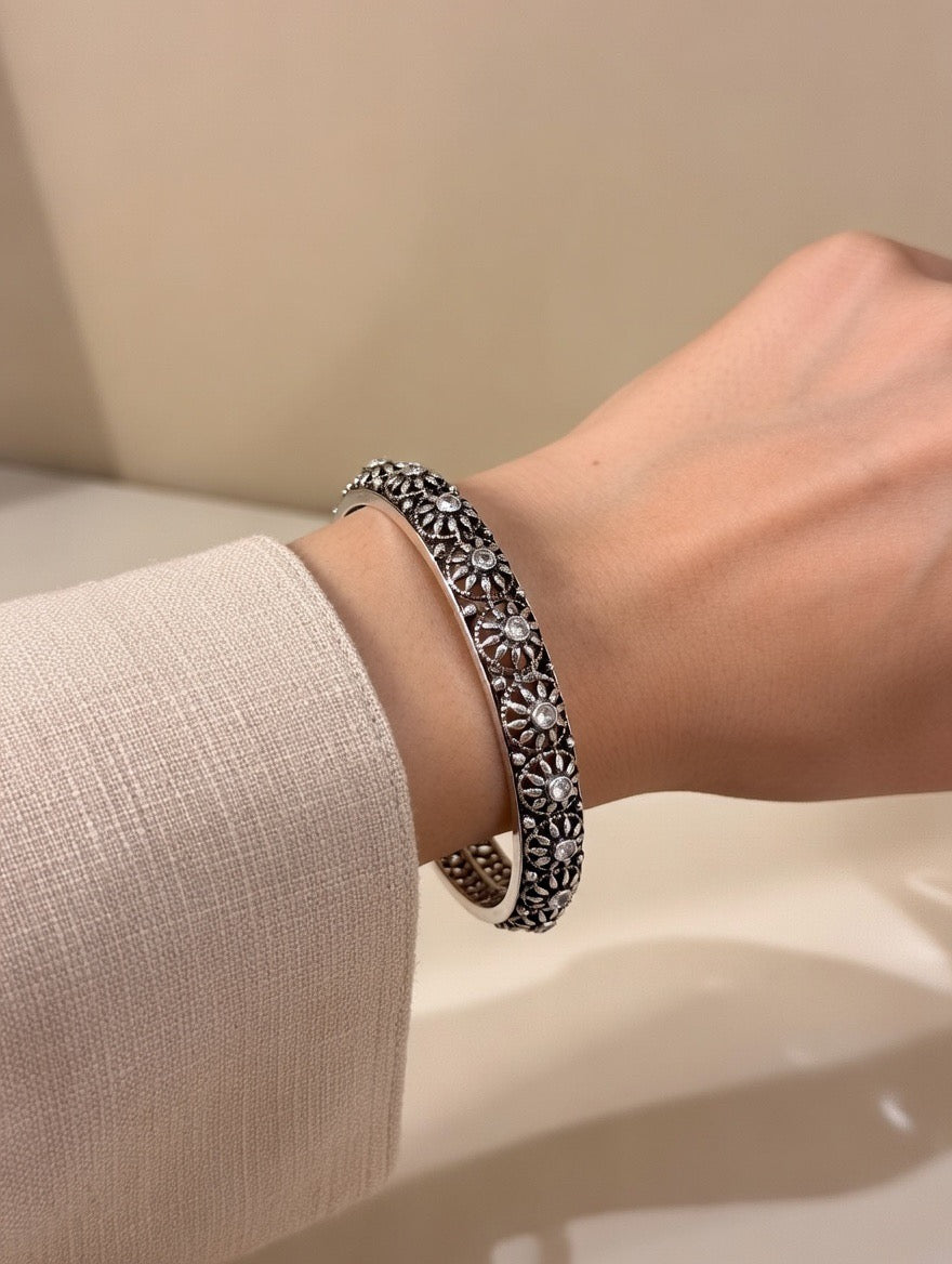 Floral Zircon Heritage Bangle Pair
