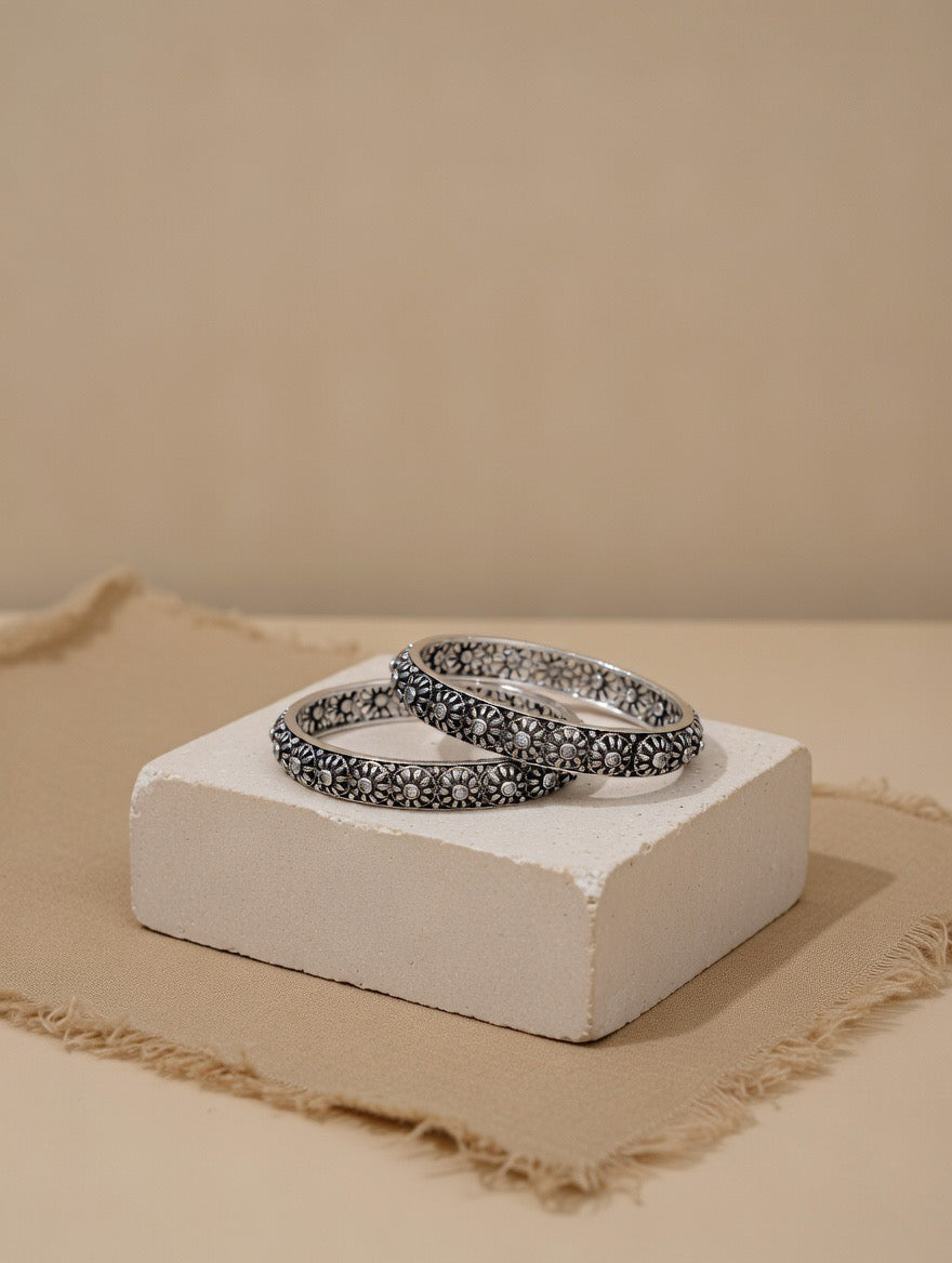 Floral Zircon Heritage Bangle Pair
