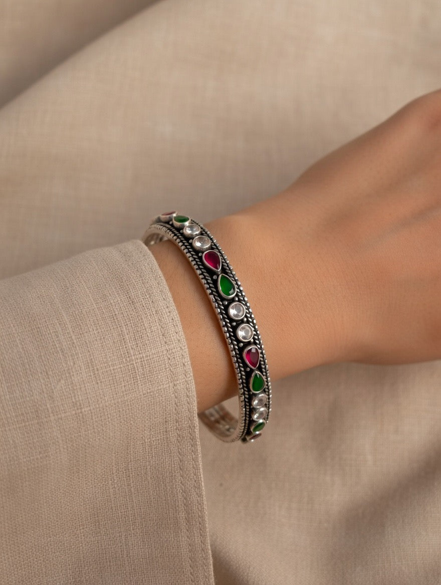 Paisley Ruby, Emerald & Zircon Classic Bangle Pair
