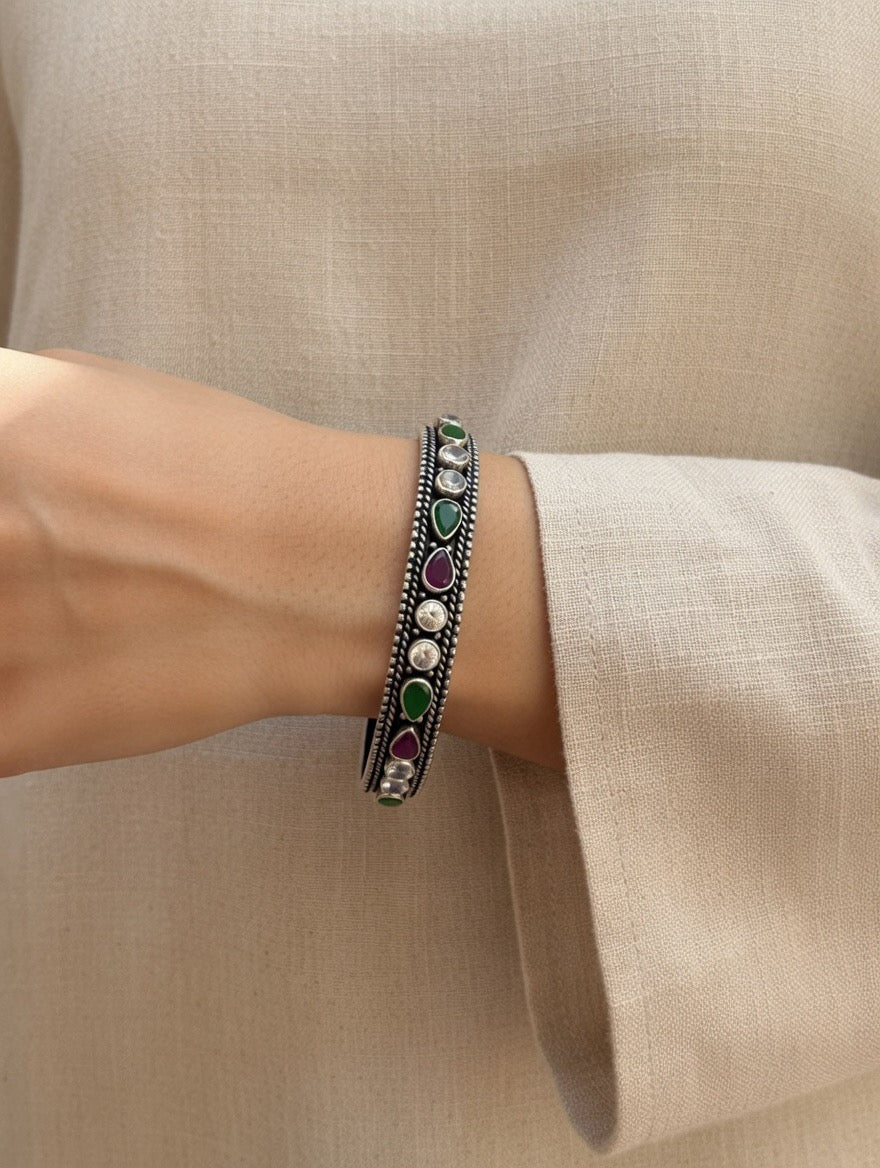 Paisley Ruby, Emerald & Zircon Classic Bangle Pair
