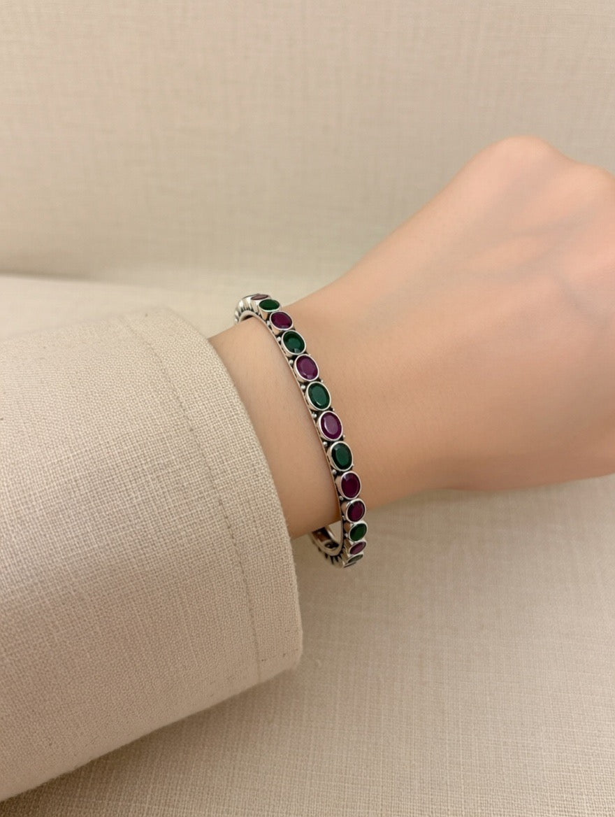 Oval Ruby & Emerald Bangle Pair